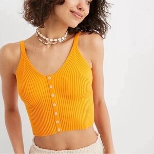 Aerie Ribbed Button Front Orange Sweater Tank Cropped Small